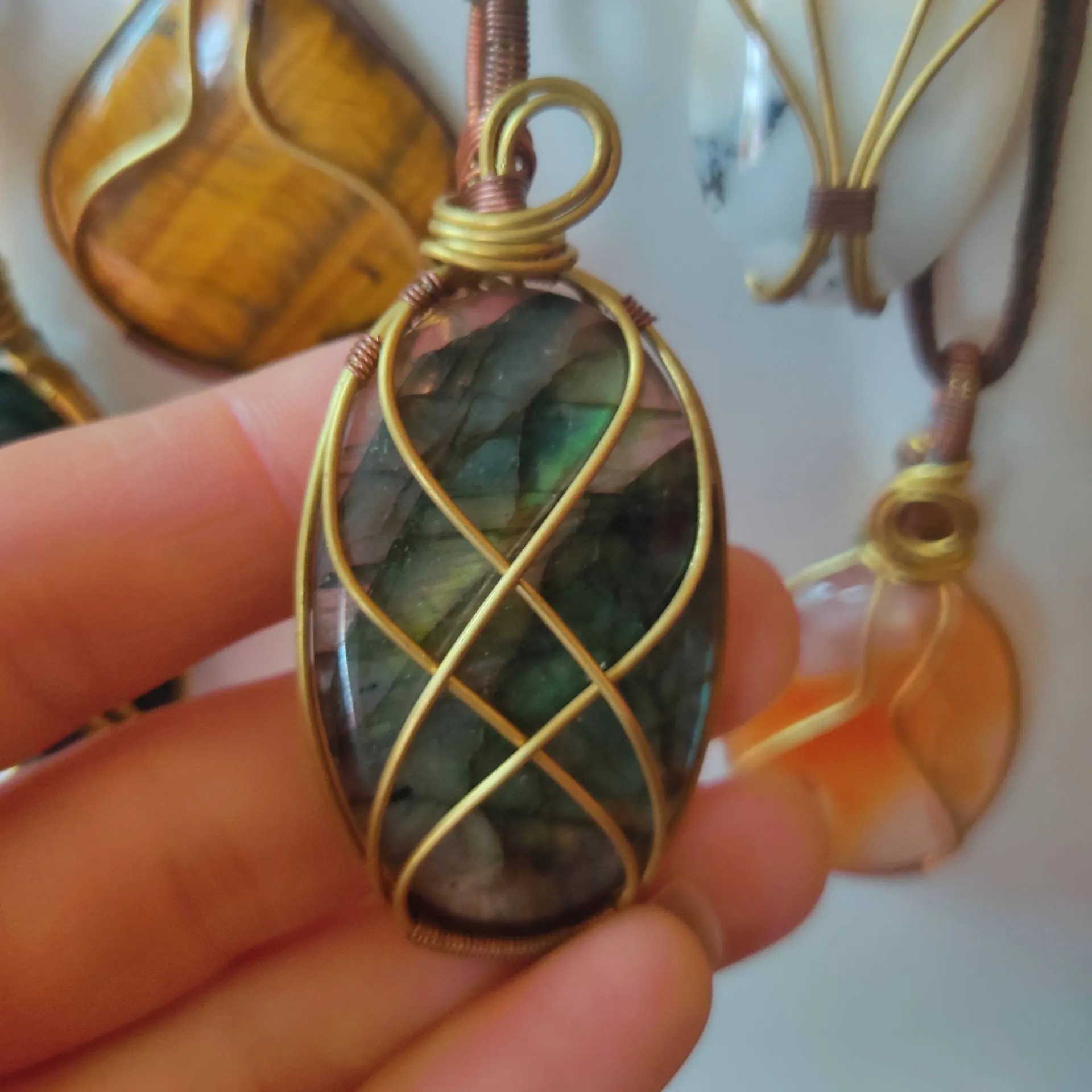 Wire Wrapped Crystal Pendant Necklaces