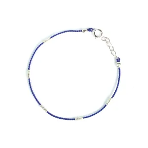 Wrapped Wire Silk Bracelet | Blue, Silver