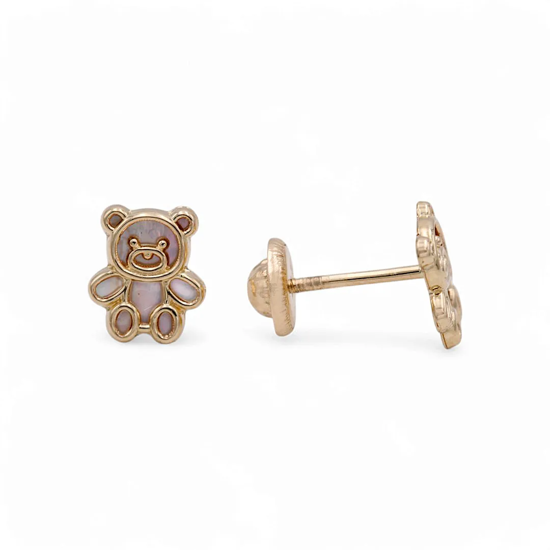 Yellow Gold 14k Fashion  Bear Earrings